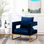 Contemporary Arm Chair, Blue - Upholstered With Soft Fabric, Metal Construction, Square , Cushy Pillow Back Comfy Armrest Chair In Velvety Frame, Cut-Out Cozy Cushion