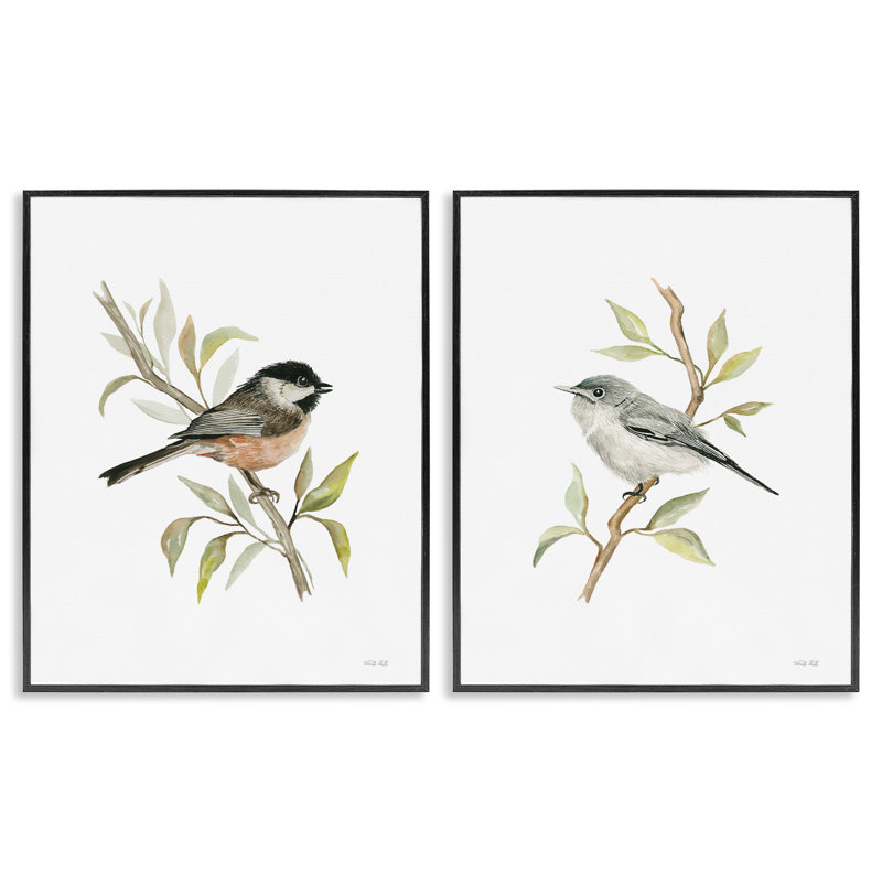 «Small Birds on Branches», ensemble de 2 estampes numériques encadrées par Cindy Jacobs, Giclée encadrée noir minuit