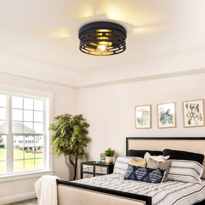 11 In. 2-Light Farmhouse Black Flush Mount Ceiling Light Fixture With Turnable Light Cap (1-Pack)