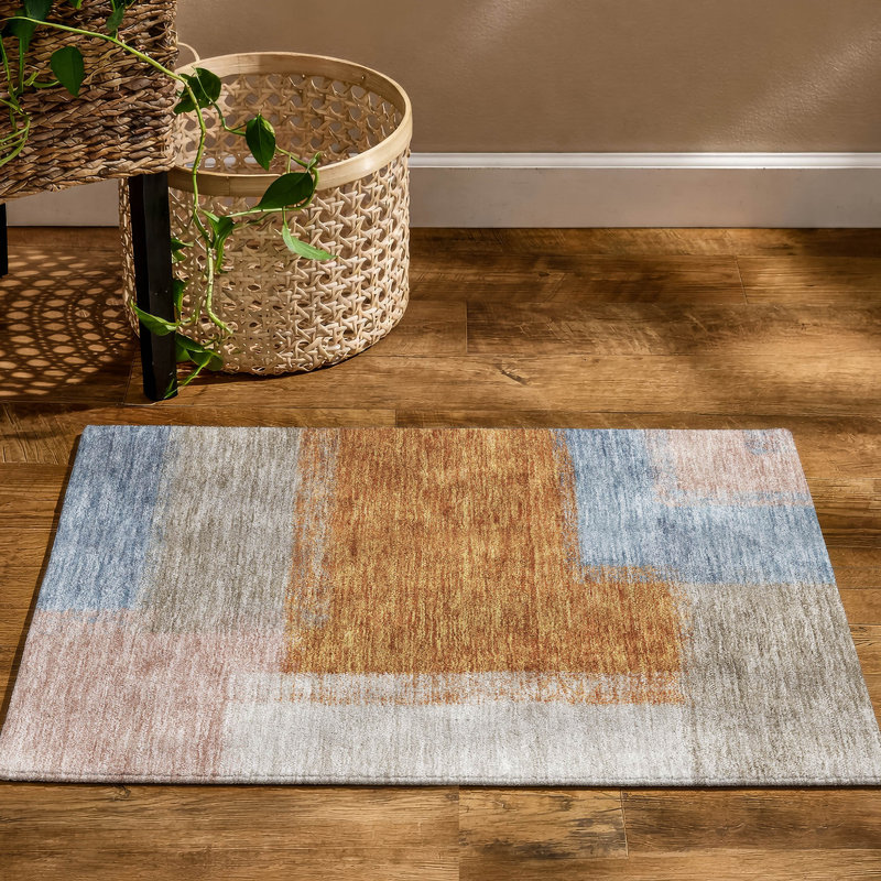 Tapis abstrait lavable à la machine de qualité supérieure Mayfield AMF2341, Rouille, 1 pi 8 po x 2 pi 6 po
