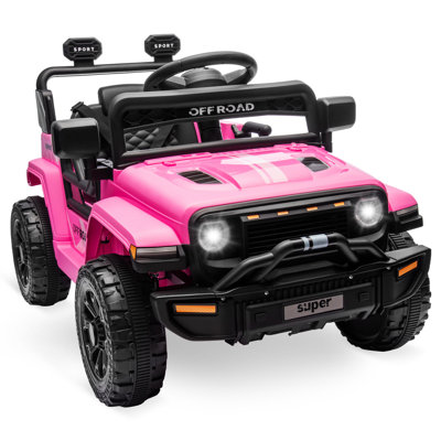 Enfants de 12 V - véhicule électrique à piles avec télécommande - deux moteurs de 25 W - suspension à ressort à 4 roues - phares à DEL - lecteur de musique - 2 vitesses - pour les garçons et les filles de 3 à 5 ans