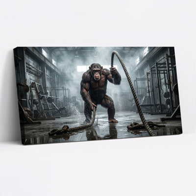 Ensemble d'une toile murale représentant un chimpanzé dans un gymnase