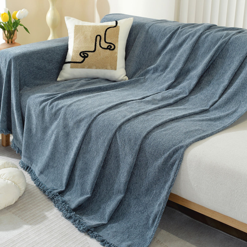 Housse pour canapé en chenille, Chenille bleu, L 118 po x P 71 po