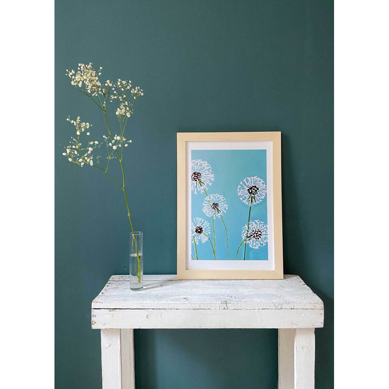 Reproduction d'art: Pissenlits sur turquoise, H 11 po x l 8,5 po x P 0,1 po