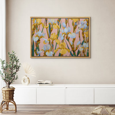 Soft Pastel Iris Floral Painting Style Framed Canvas Master Bedroom Wall Art Work Print