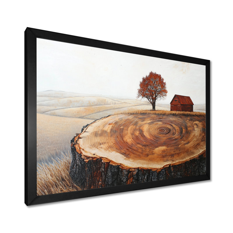 Automne, grange sur une diapositive en bois, paysage I - Art mural de grange pour le salon, H 16 po x l 32 po, Cadre flottant