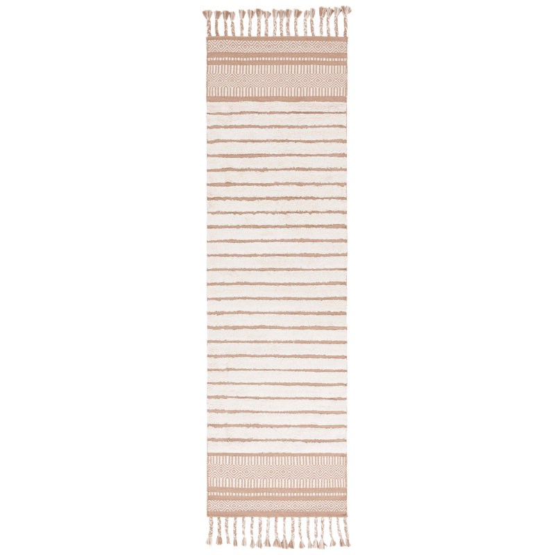 Lamaiya Hand Woven Cotton Pile Striped Rug, Runner 2'3" x 8'