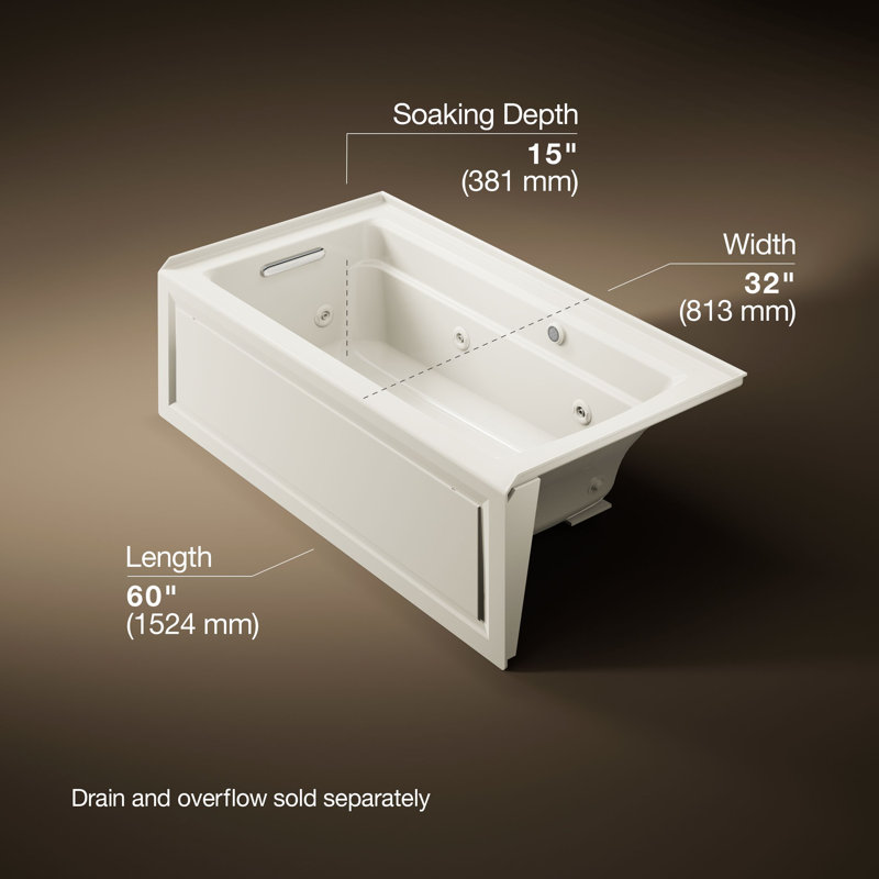 Archer 60" x 32" Alcove Whirlpool, Biscuit, Left