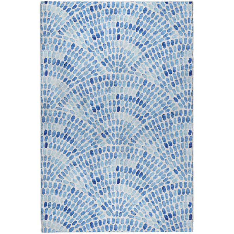 Premium Machine Washable Dream Shag ADS186 Dot Arches Rug, Blue, 5' x 7'6"
