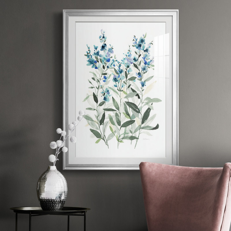 Delicate Blue Botanical II - peinture encadrée, Argent, H 30,5 po x l 42,5 po x P 1,5 po