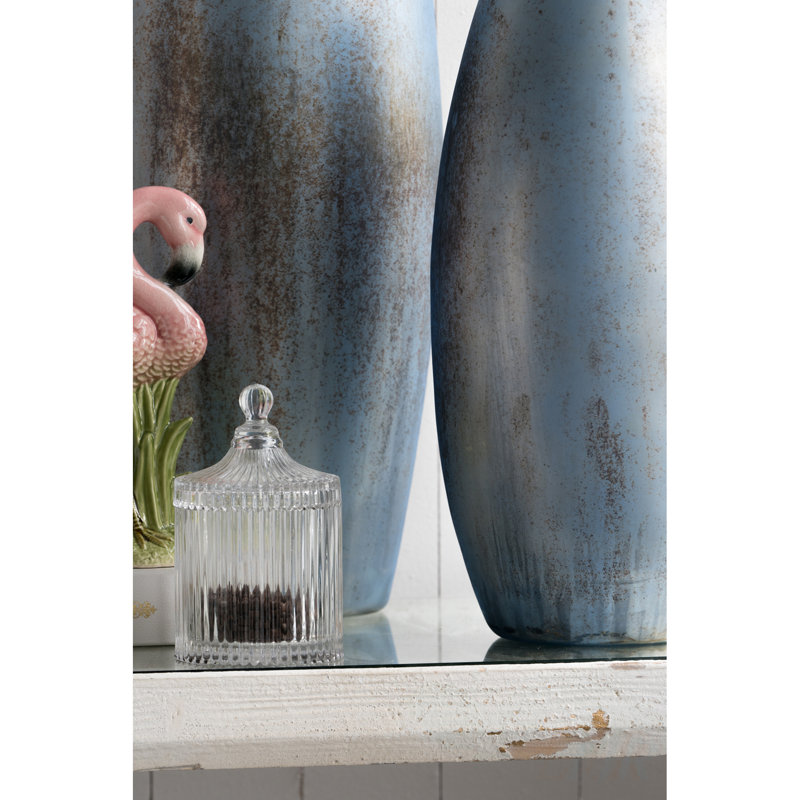 D4x6 Ancell Lidded Glass Jar with Finial Top and Ribbed Sides, Perfect for Storage and Display in Any Room