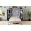 Grand lit gris multifonctionnel avec 2 garde-robes et tablette de rangement, cadre de lit plateforme pliable pour chambre d'amis, armoire à disposition en bois pour invités, mécanisme