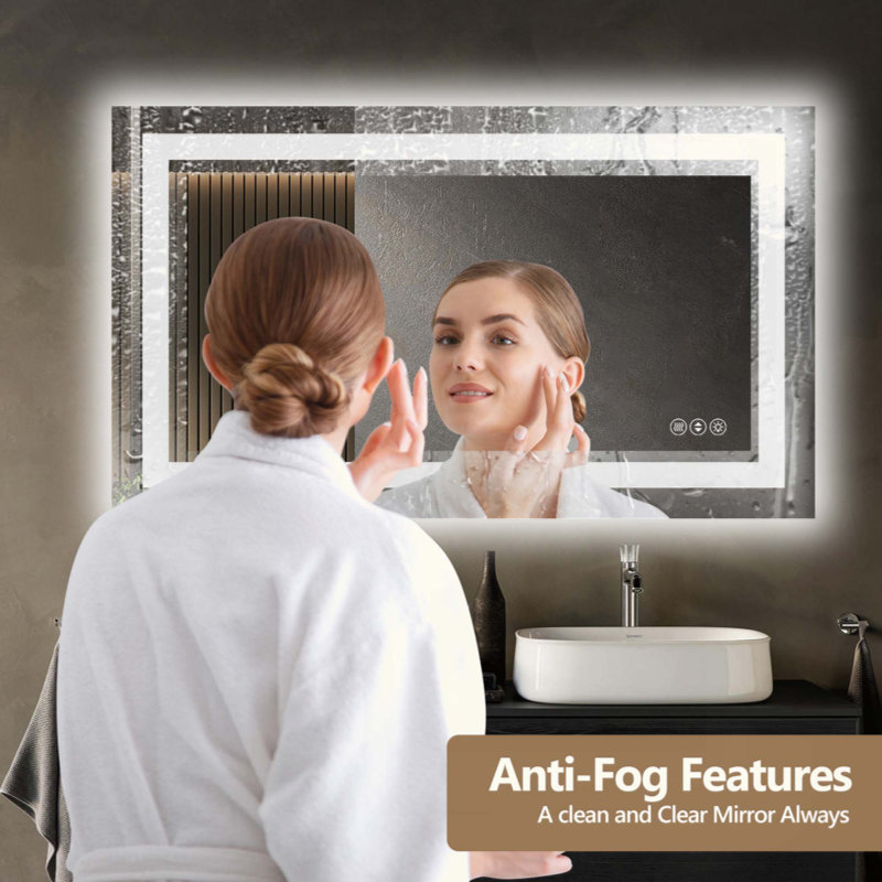 Frameless Dimmable LED Bathroom Mirror – 3 Color Temperatures, Anti-Fog, UL-Certified 5mm Tempered Glass, 24" x 32"