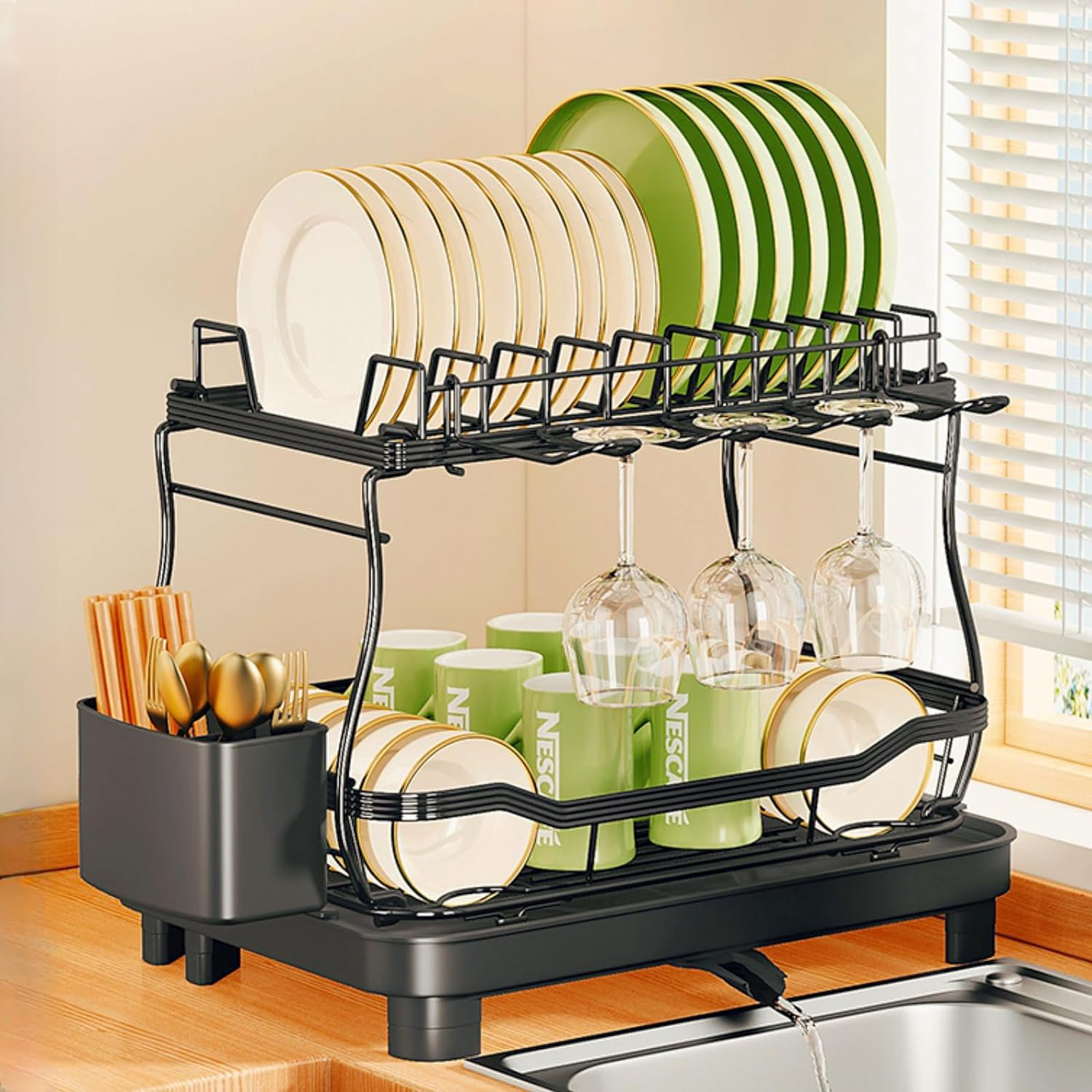 IMPIAR Dish Drying Rack 2 Tier Drying Rack for Dishes Black Dish Racks ...