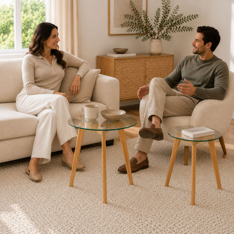 Ensemble de deux tables gigognes modernes Ely, Naturel