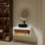 Meuble-lavabo flottant avec lavabo vasque rond noir et tablette ouverte-129374072