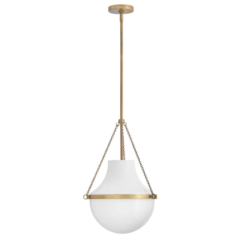Vena Teardrop Single Light Pendant with Hand-Blown Etched Opal Glass, Gold