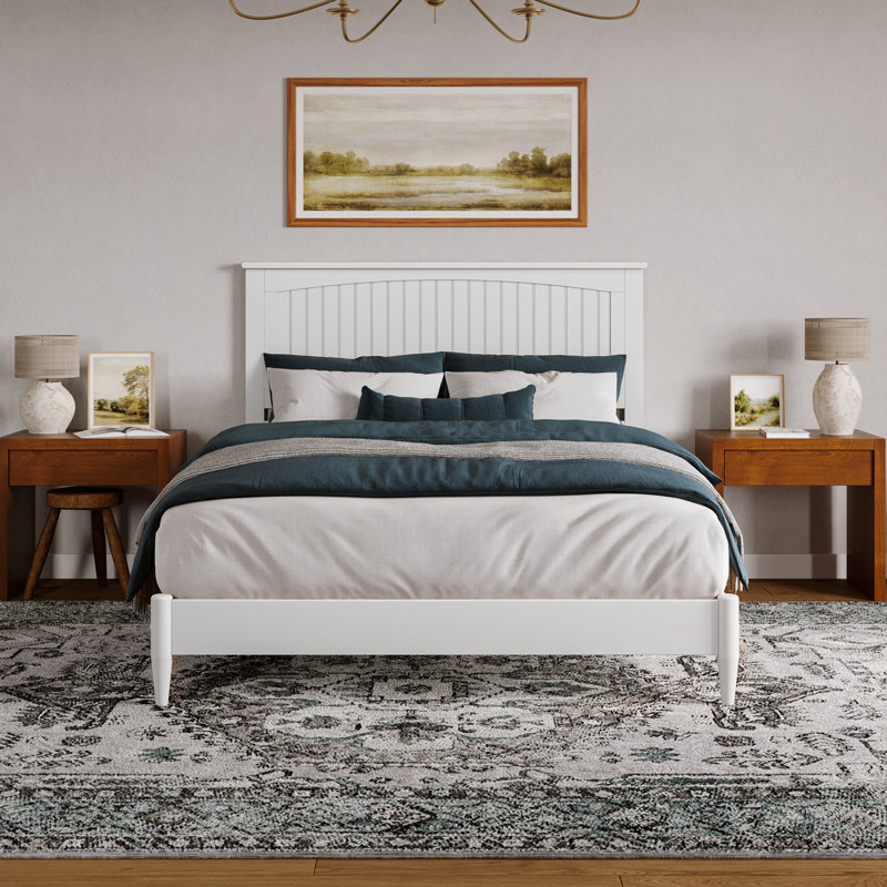  Amandalee Solid Wood Low Profile Platform Bed, White, Queen