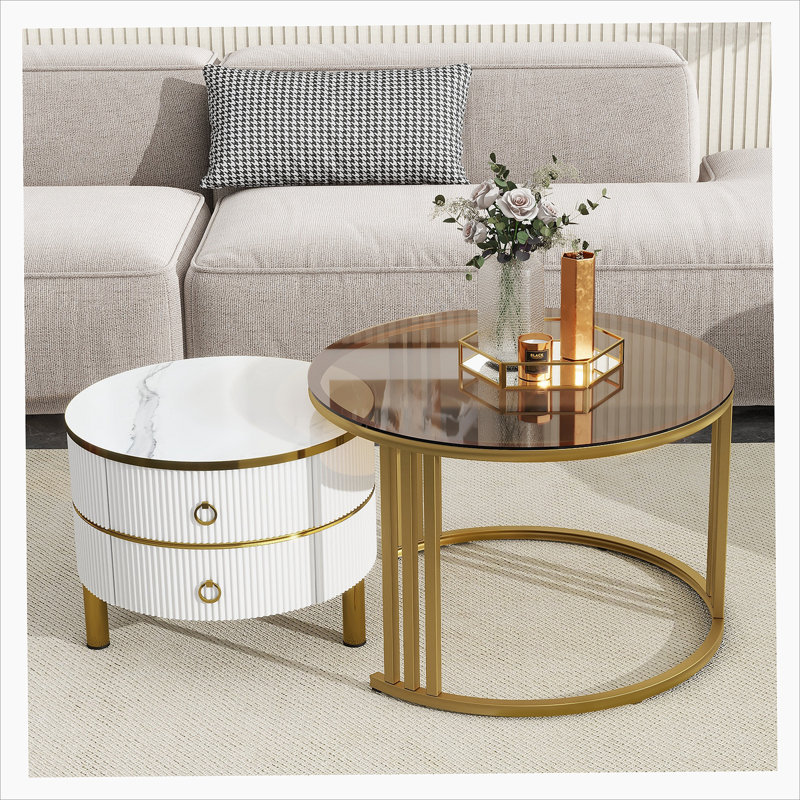 Table basse empilable avec 2 tiroirs, Blanc