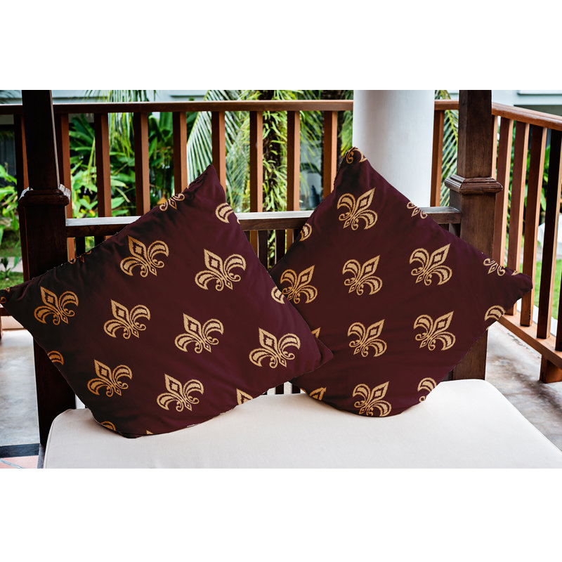 Coussin décoratif intérieur / extérieur Fleur De Lis, 18 po x 18 po, Pomme grenade