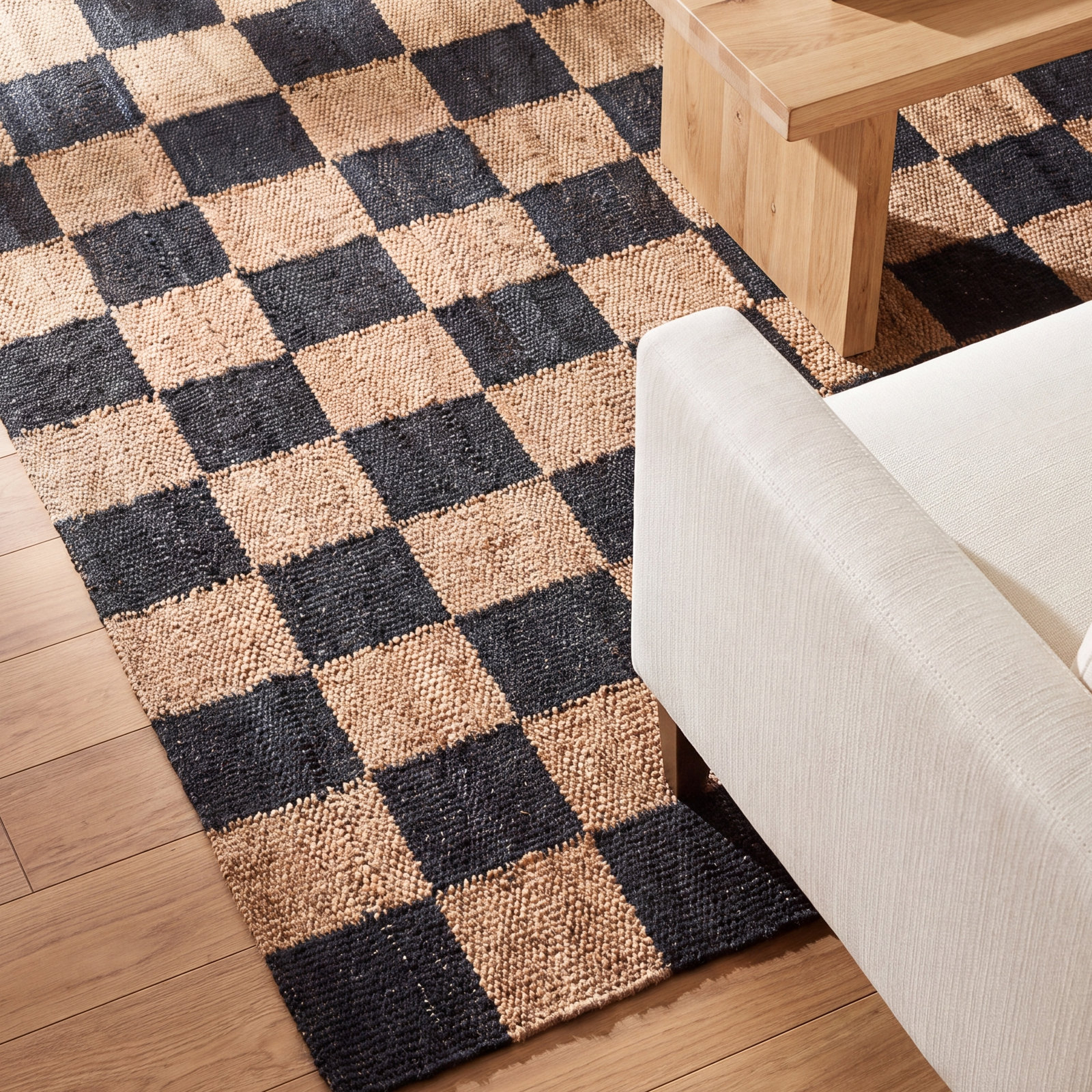 Madalene Tobacco Charcoal Checkered Jute Rug, Rectangle 8' x 10'