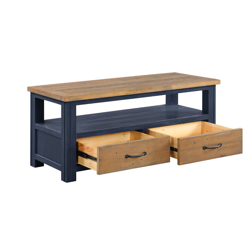 Splash Of White TV Stand, 47cm H x 110cm L x 45cm W, Blue/Natural 