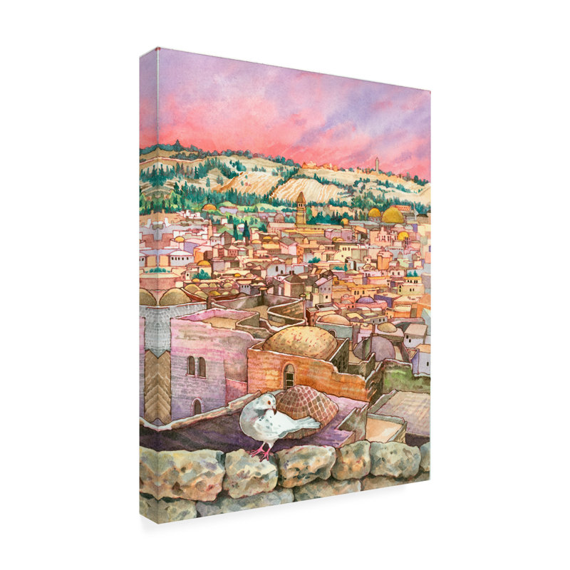 Art sur toile, "Colombe de Jérusalem sur toile" par Wendy Edelson, H 47 po x l 35 po x P 2 po