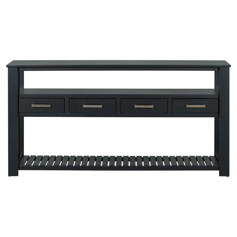 62.2'' Modern Console Table Sofa Table Hallway Table With 4 Drawers and 2 Shelves Wood Console Table, Black