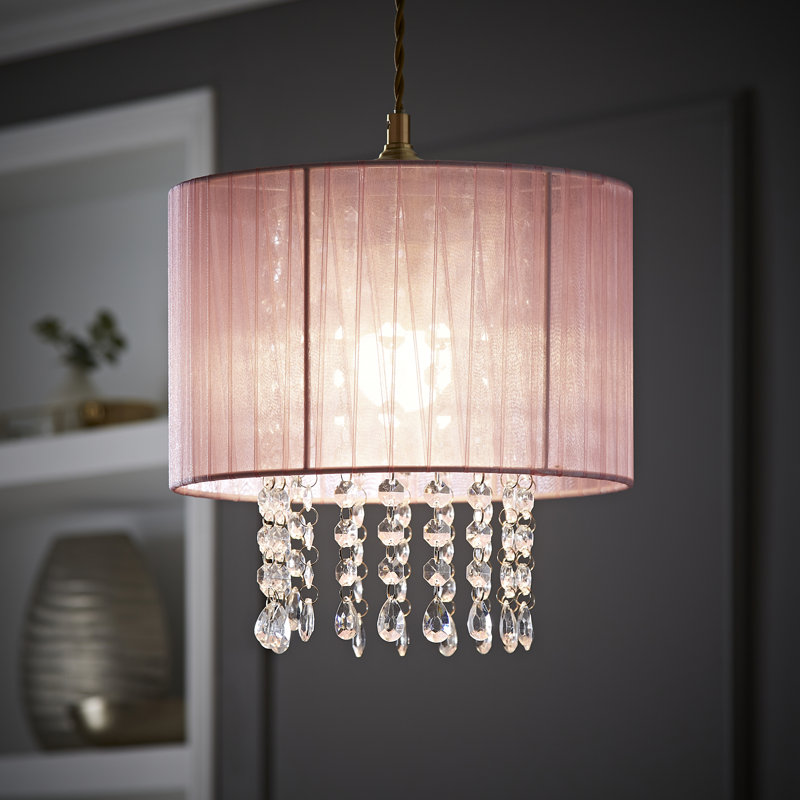 28cm H Fabric Drum Pendant Shade ( Screw On ), Light Pink