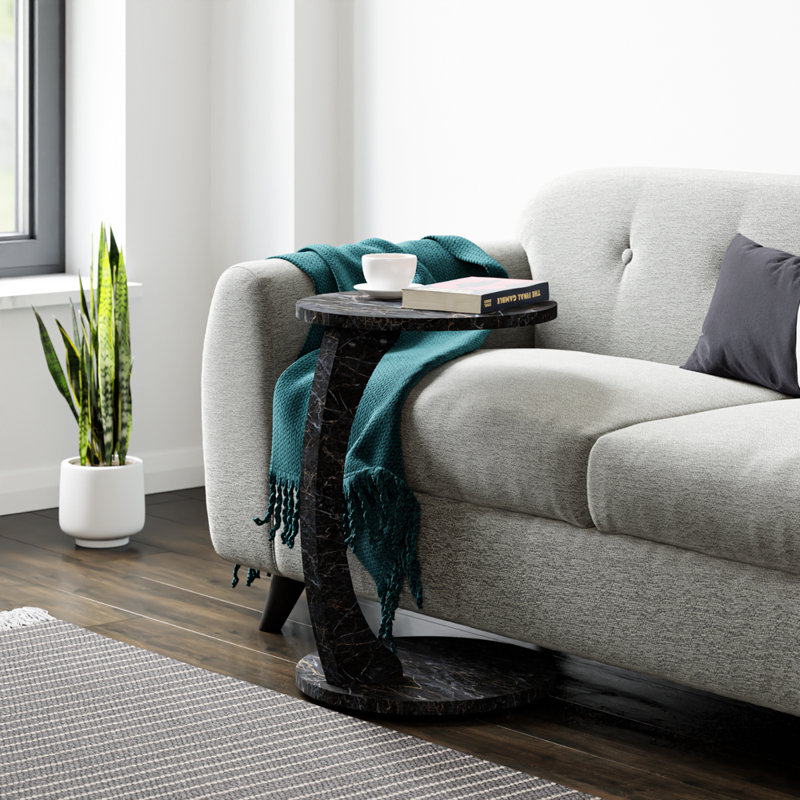 Table de bout ronde en forme de C avec roulettes InterGo - table d'appoint au design moderne, table de bout pour le salon peu encombrante, table basse Depali