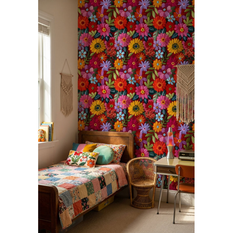 Papier peint floral, décoration murale éclectique et vibrante