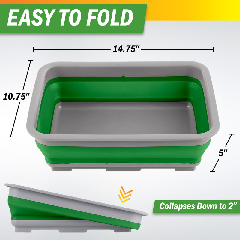 Bac de lavage pliable multiusage - Lavabo portable / bac à vaisselle / seau à glace avec capacité de 7,27 L, Vert