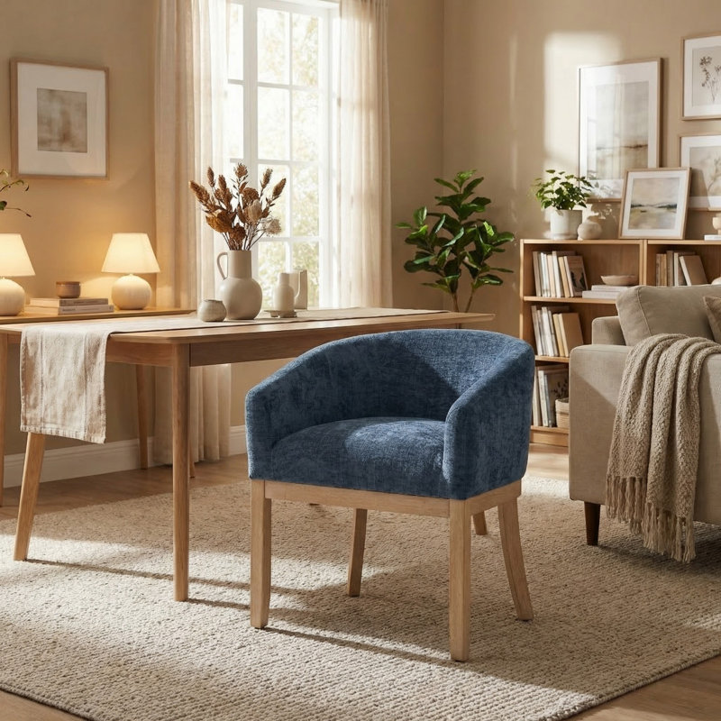 Chaise de salle à manger rembourrée avec accoudoirs, fauteuil d'appoint l 19,32 po pour le salon, Bleu
