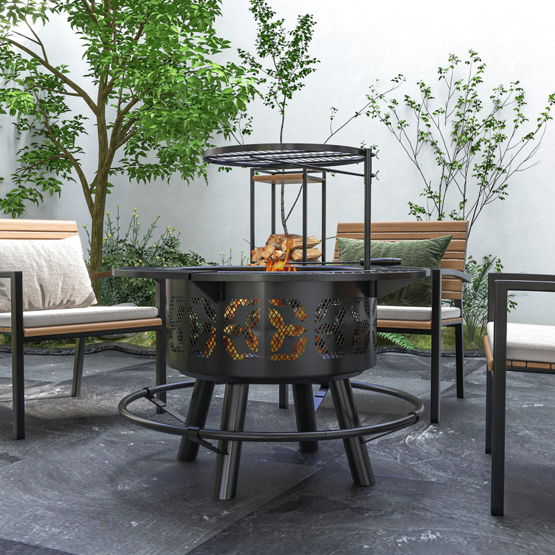 21 foyers, poêle à bois portatif de 33 po avec poêle réglable, pour la cour arrière, pique-nique, patio, barbecue noir, camping
