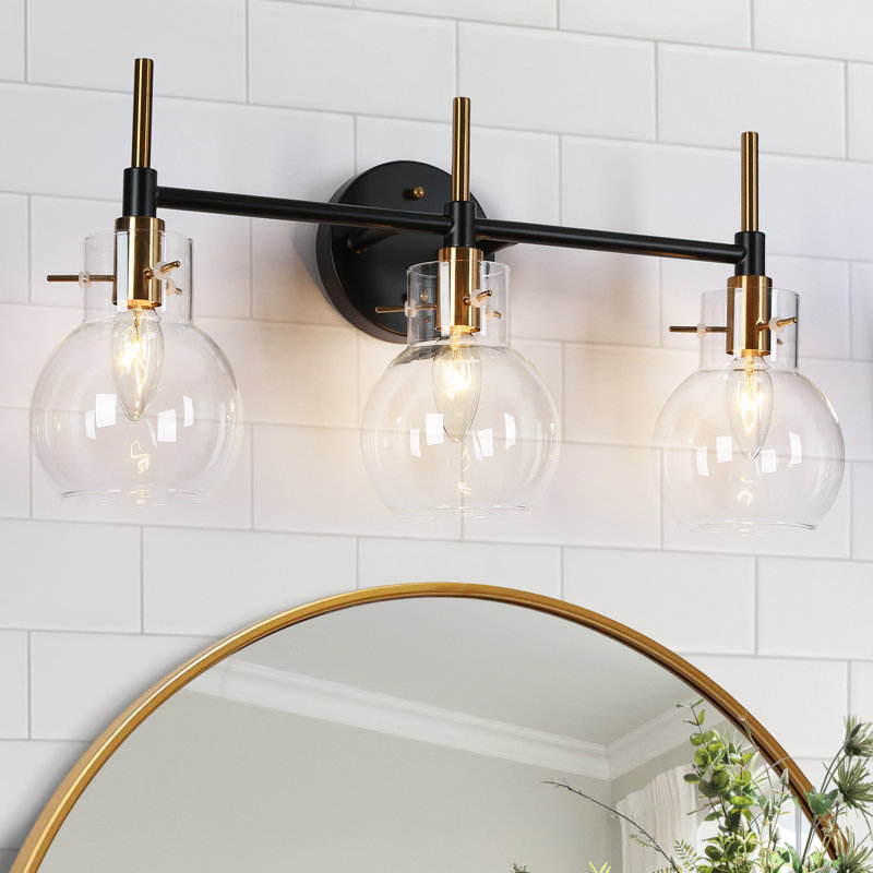 Éclairage de salle de bain moderne à 3 lumières à intensité variable noir / laiton Satilla