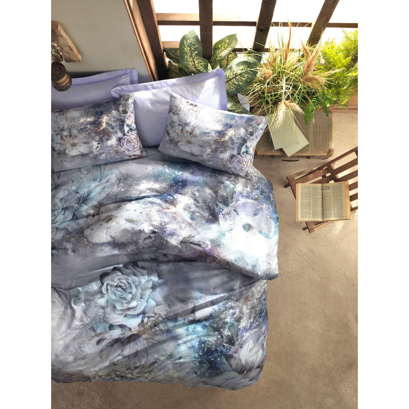 Ensemble de housse de couette 100% coton bleu clair / lilas 4 pièces Dunaird