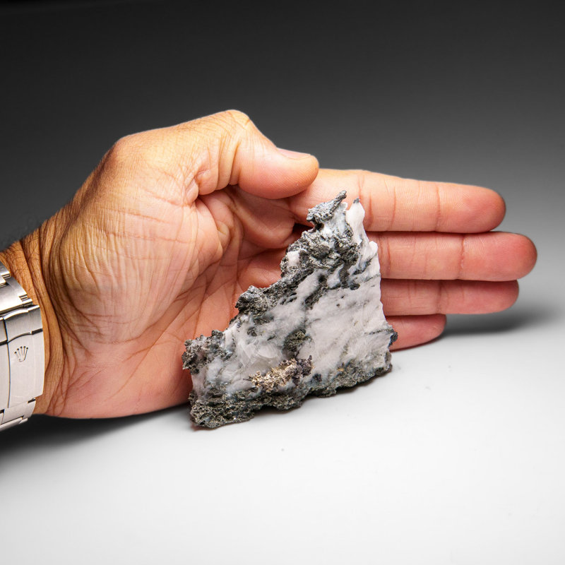 Silver On Calcite Crystal Cluster  Matrix From Bouismas Mine, Zagora, Morocco