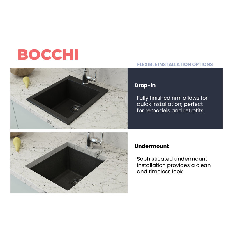 Campino 16'' L Single Basin Kitchen Sink, Metallic Black