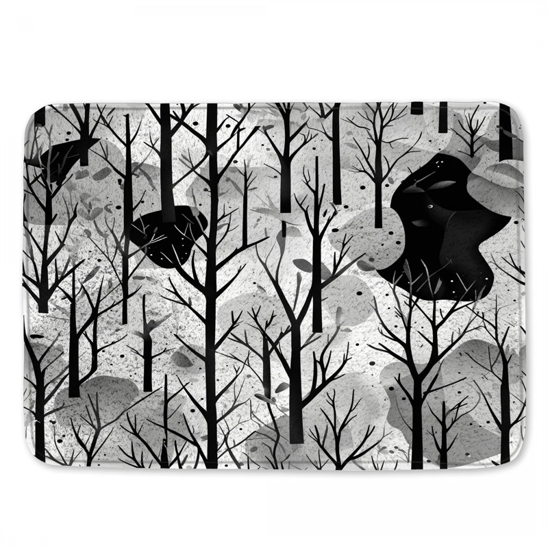 Tapis de bain noir blanc forêt, 24 po L x 17 po L