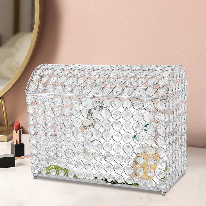 Wedding Card Box with Heart Lock, Silver