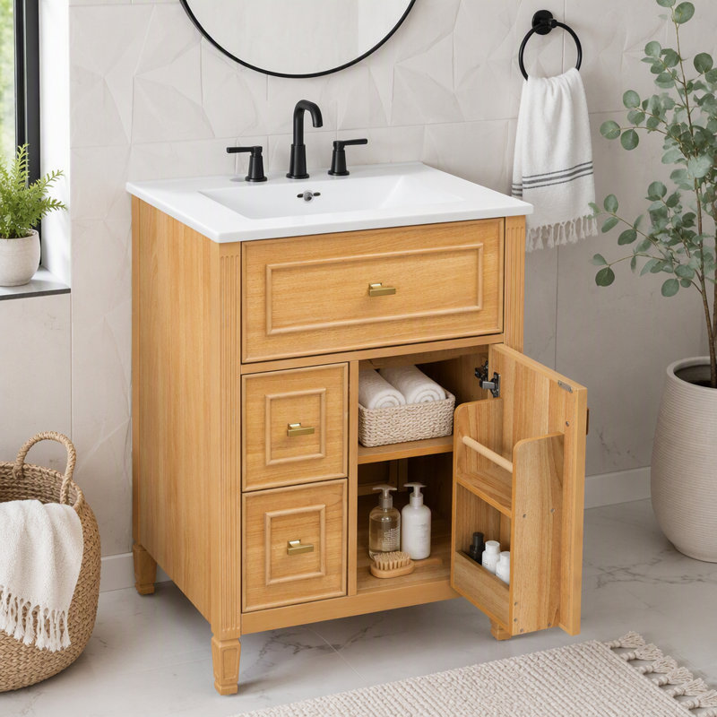 Meuble-lavabo 24 po avec lavabo et rangement intelligent, Bois, 24