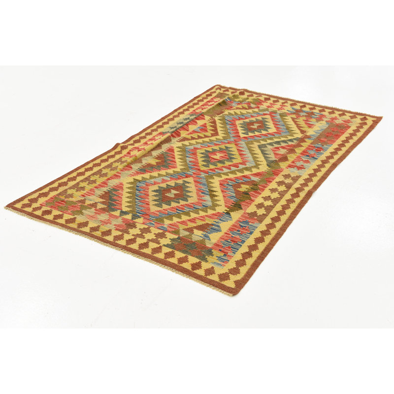 Tapis de zone en laine 3 pi 2 po x 5 pi noué la à la main one-of-kind Doorfield