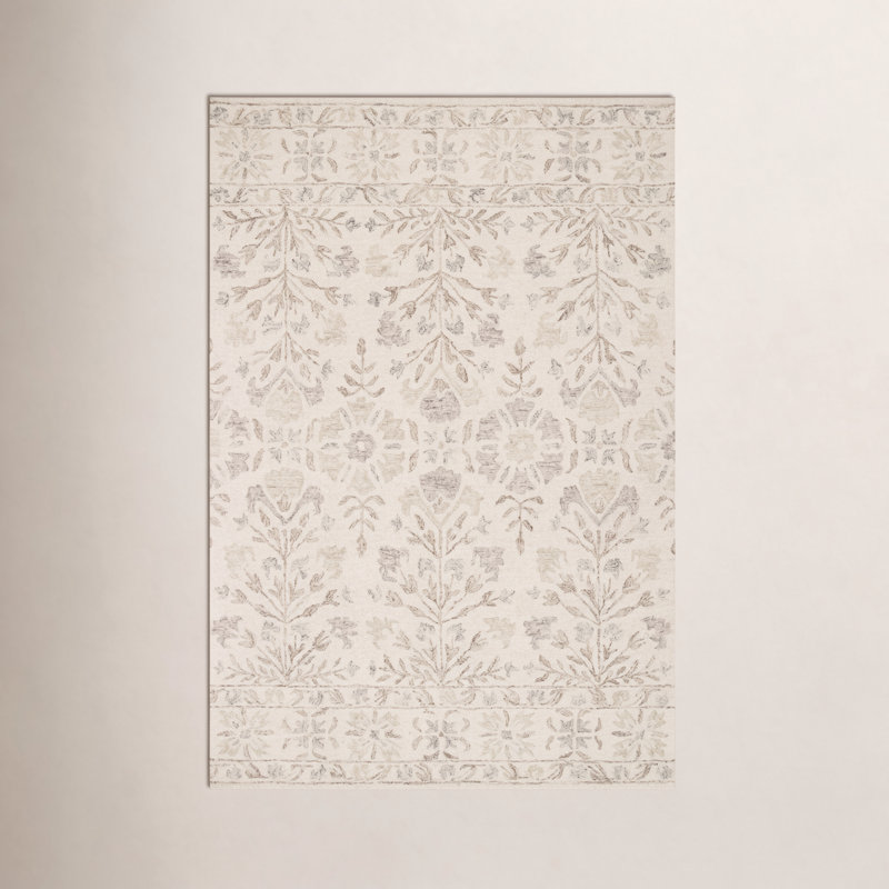 Tapis ivoire / brun / gris en laine crocheté à la main Aden, Rectangle 5 pi x 7 pi 6 po