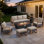 Ensemble de mobilier de patio pour 7 personnes avec table de foyer, ensemble de conversation en osier toutes saisons avec chaise et coussins épais Drazen