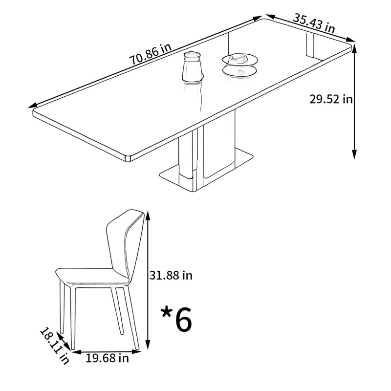 Ensemble de table de salle à manger et chaises Modern Rock, H 29,52 po x L 70,86 po x l 35,43 po