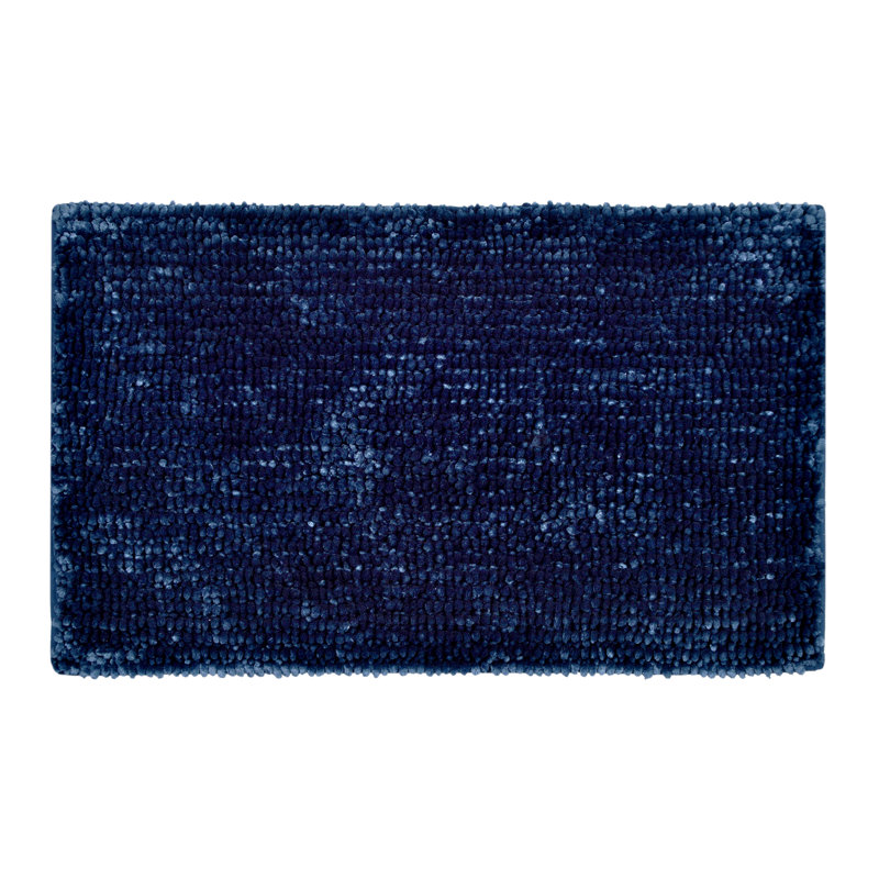 Margot Velvet Chenille Bobble Bath Mat, Navy