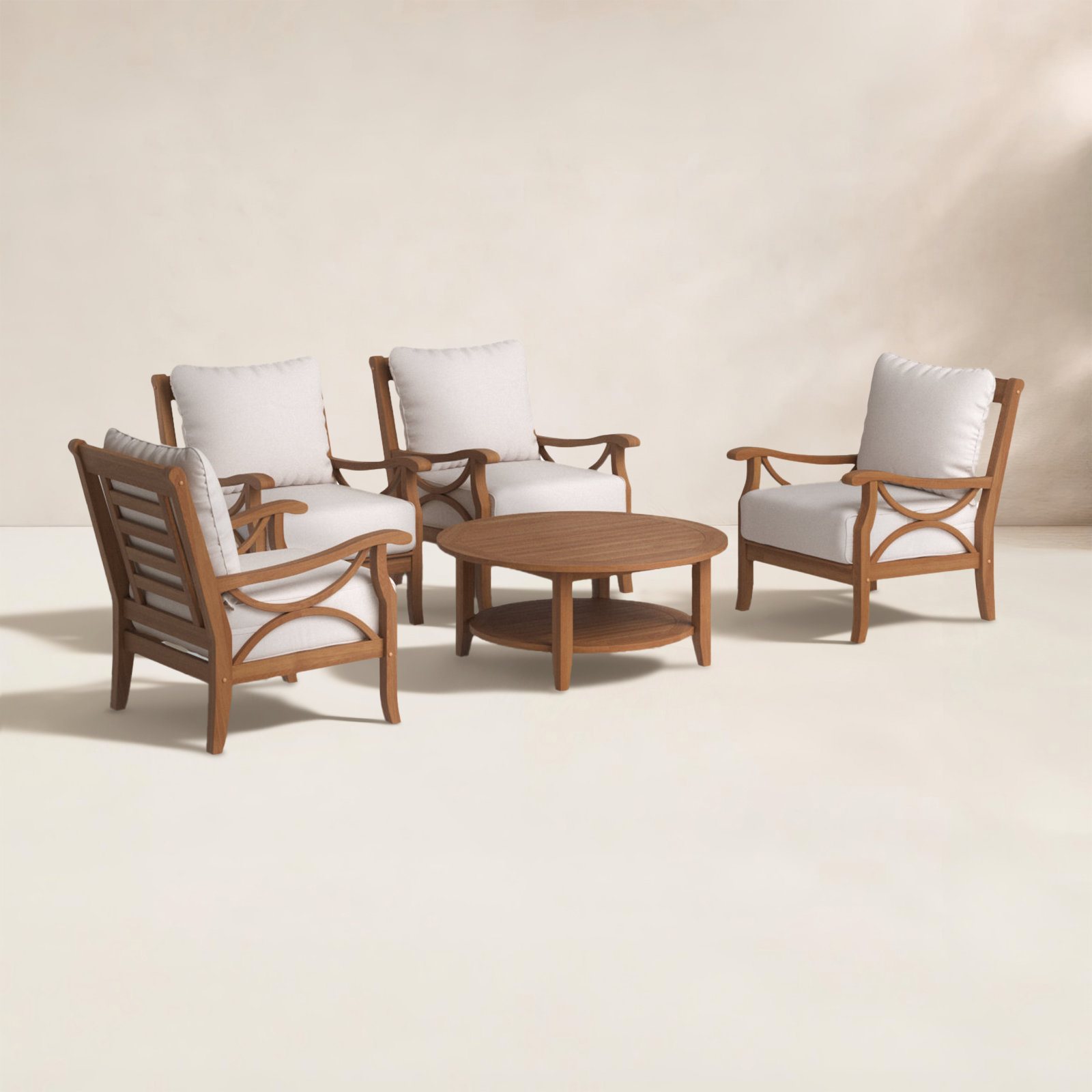 Brunswick 4-Person Teak Patio Seating Group, Beige