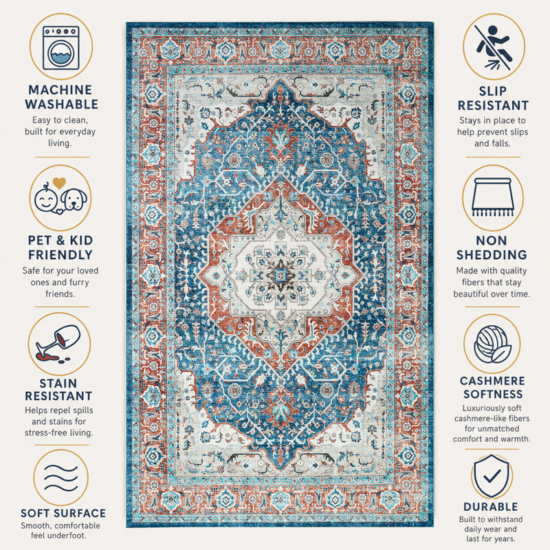 Atilio Rectangle Vintage Look Shaggy Indoor / Outdoor Washable Area Rug, Rectangle 200 x 290 cm