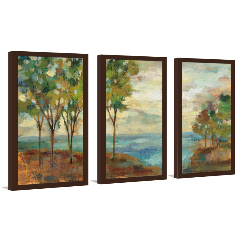 «View of the Lake», reproduction de peinture à l'acrylique à multiples images encadrée, H 33,5 po x l 52,5 po x P 1 po