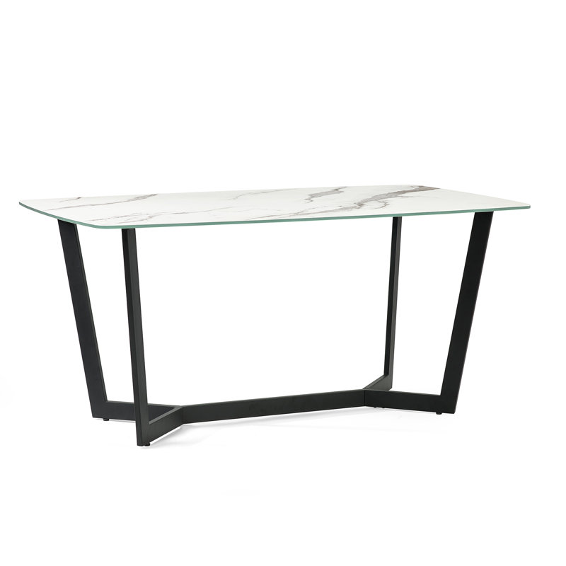 Glass Top Metal Base Dining Table